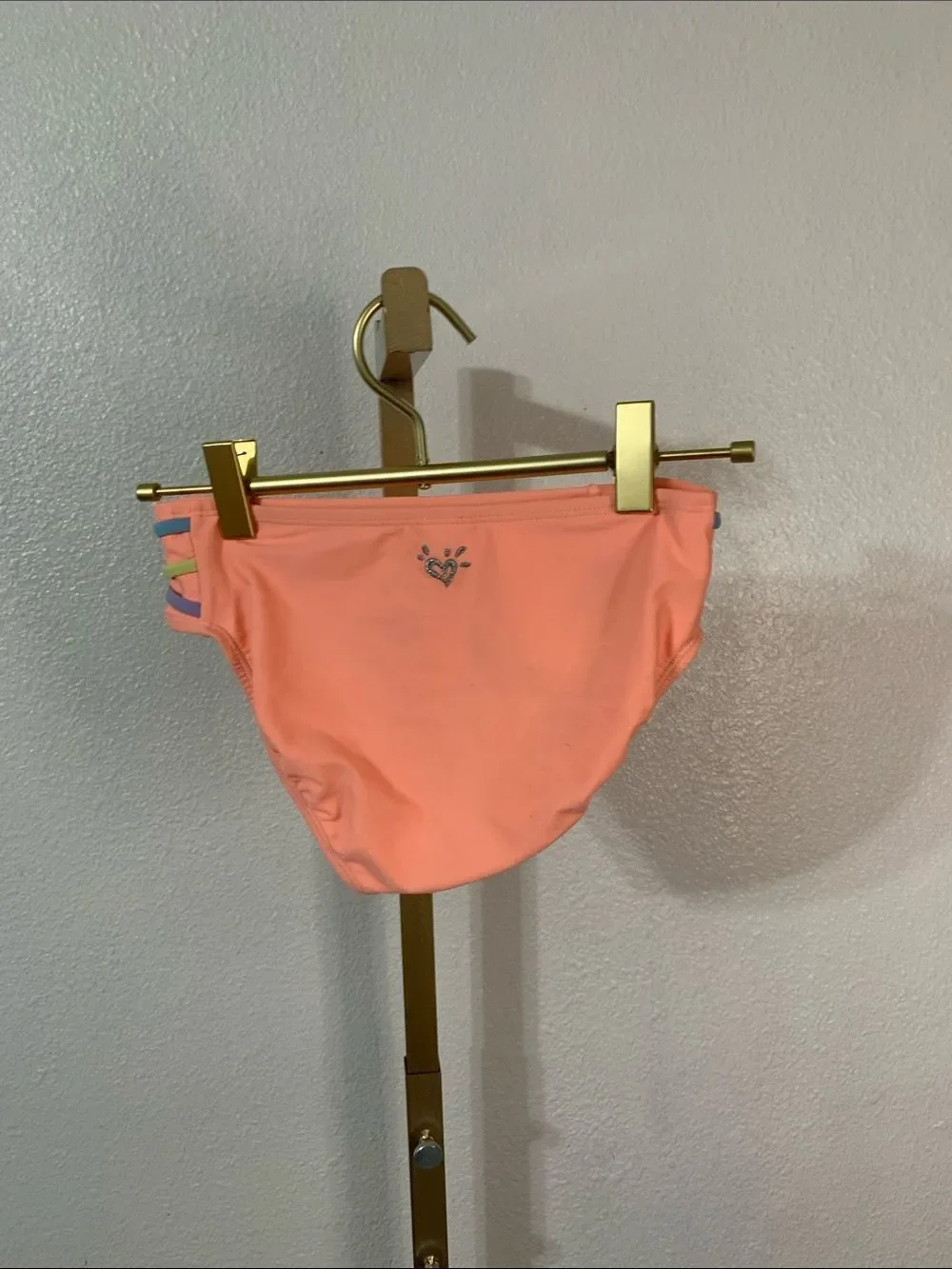 Coral Pink Girls' Two-Piece Swim Set with Rainbow Trim- girls 8